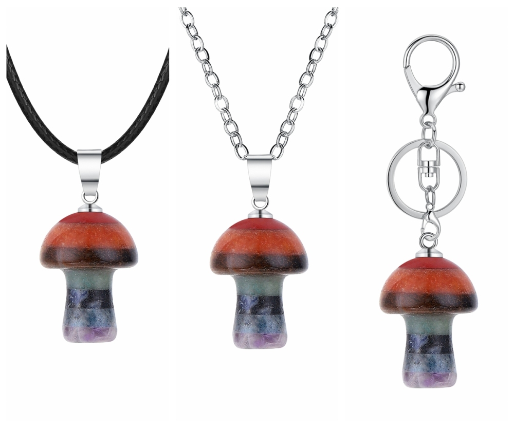 Healing Chakra Gemstone Mushroom Pendant Neklace with 45CM Black Cord