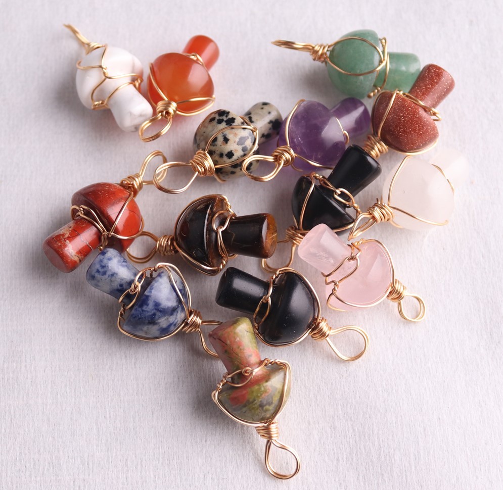 Mini Mushroom Gemstone Pendant for Making Jewelry Necklace Earring  Wrapped Wire Mushroom