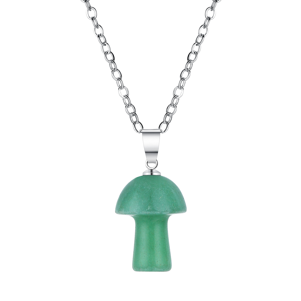 Healing Chakra Gemstone Mushroom Pendant Neklace with 45CM Black Cord