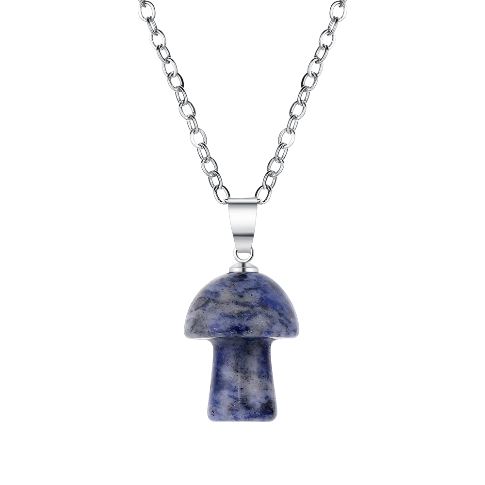 Healing Chakra Gemstone Mushroom Pendant Neklace with 45CM Black Cord