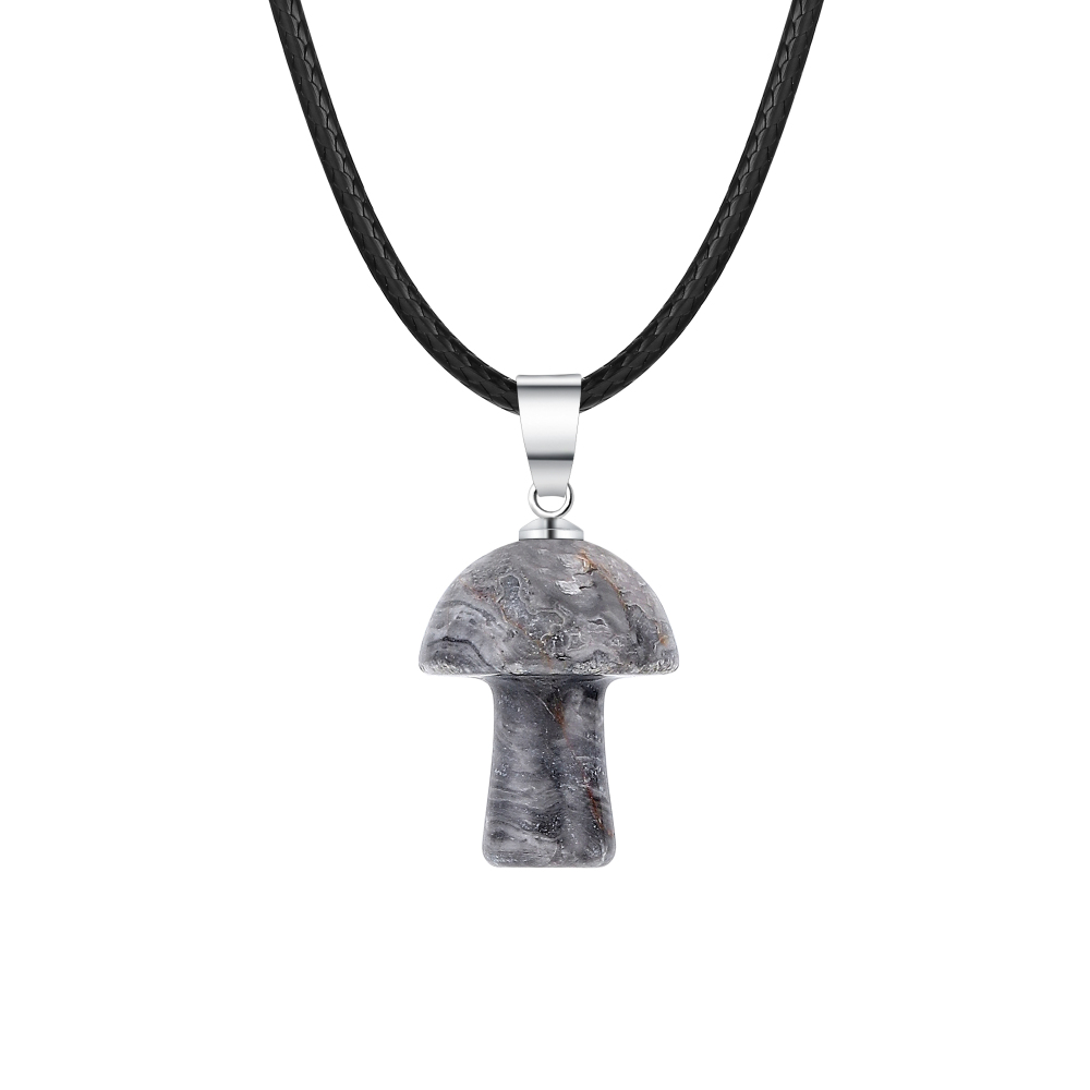 Healing Chakra Gemstone Mushroom Pendant Neklace with 45CM Black Cord