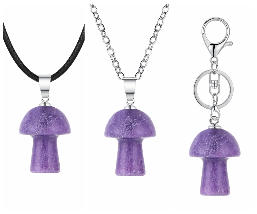 Healing Chakra Gemstone Mushroom Pendant Neklace with 45CM Black Cord