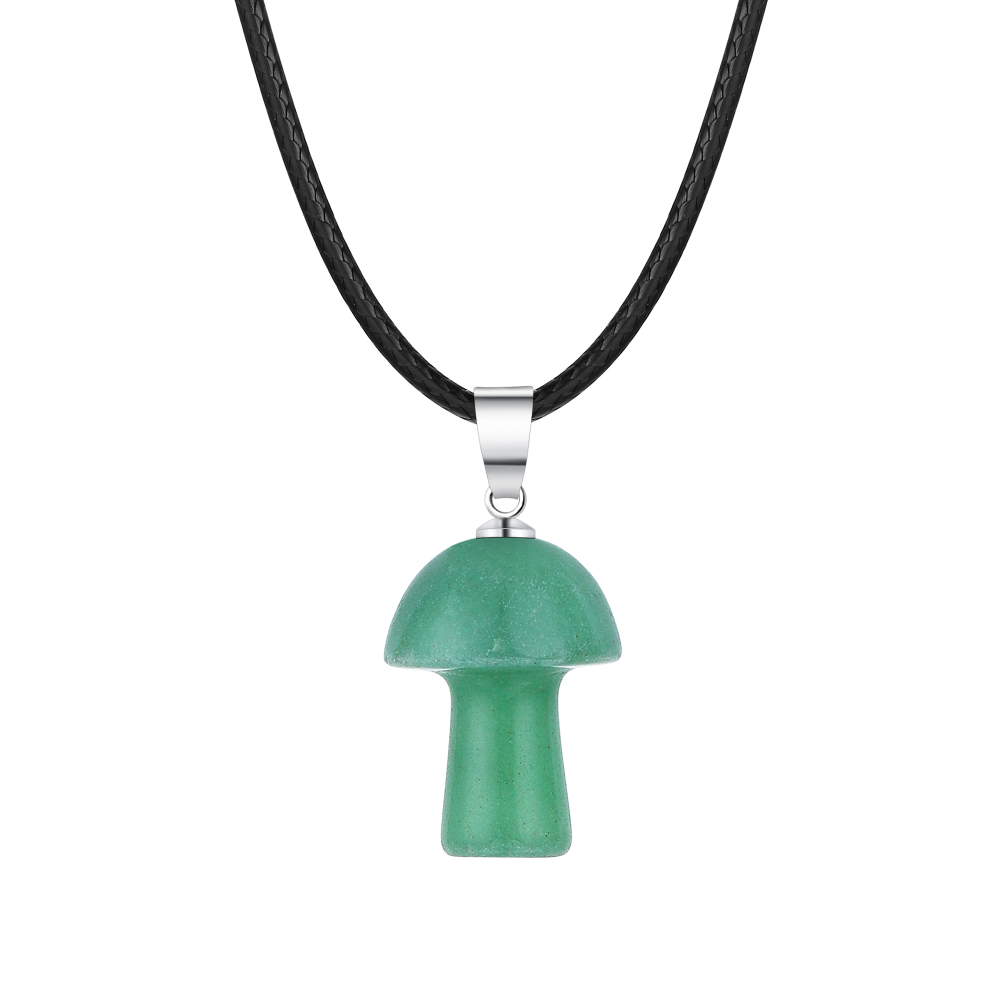 Healing Chakra Gemstone Mushroom Pendant Neklace with 45CM Black Cord