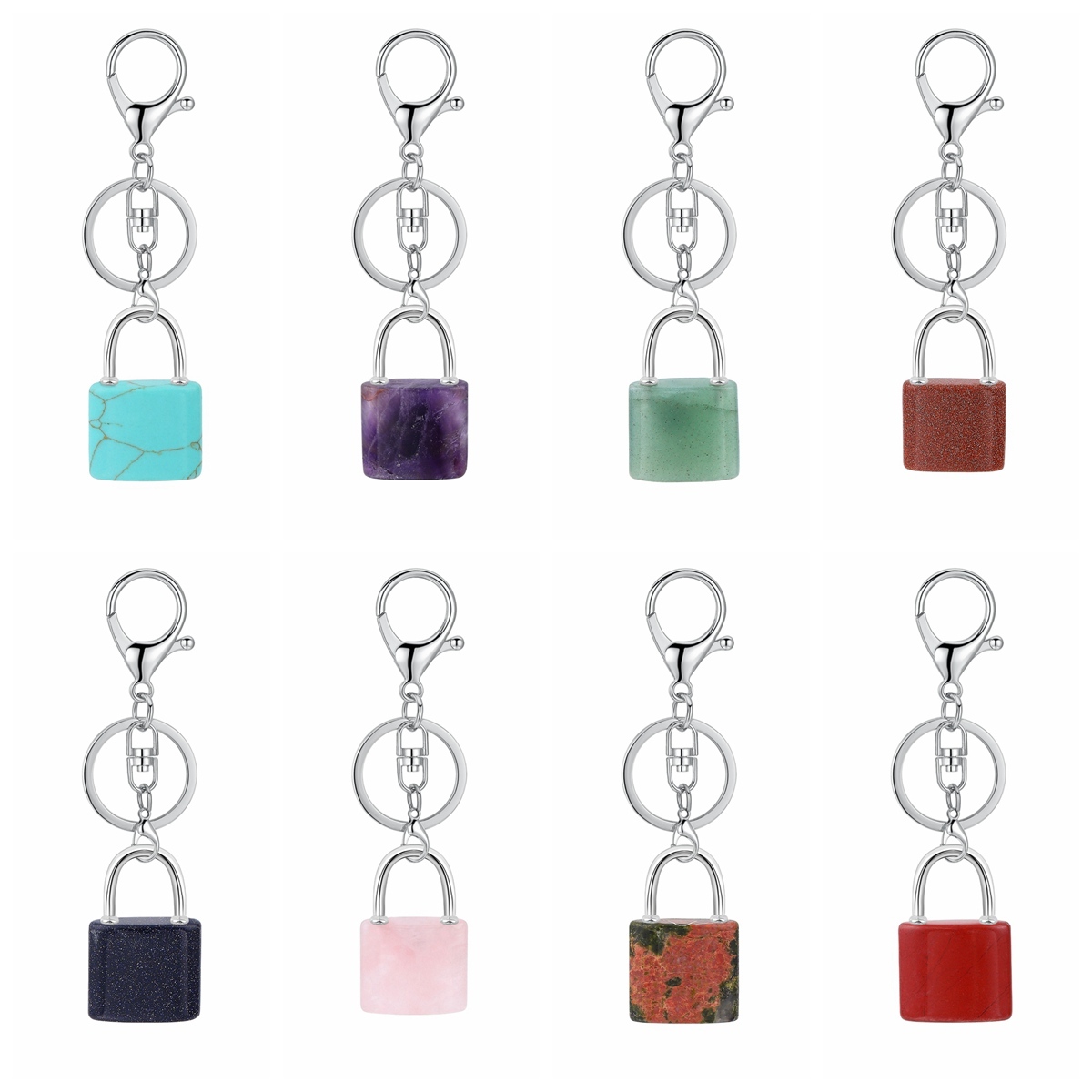Natural Gemstone Lock Pendant KeyChain for Women Men