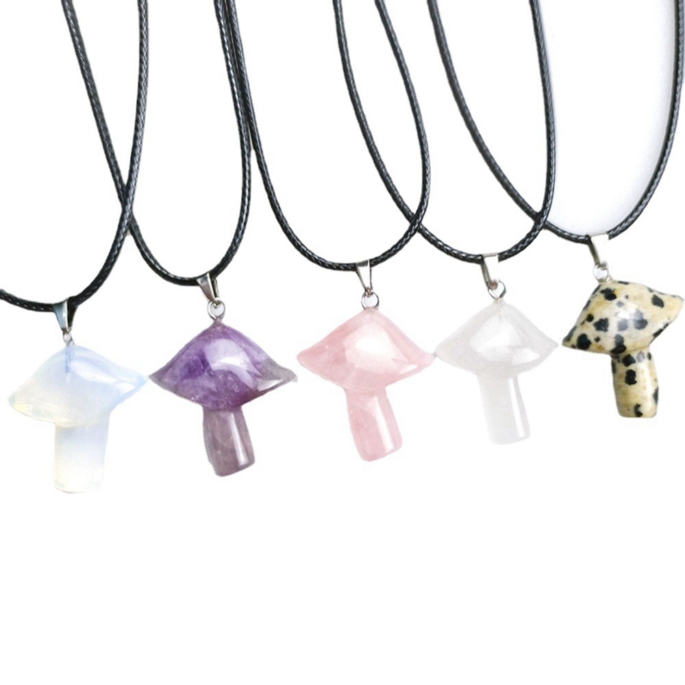 Healing Chakra Gemstone Mushroom Pendant Neklace with 45CM Black Cord