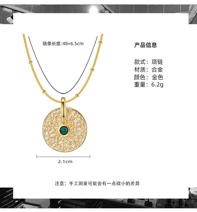 Gold Metal Round Disc Pendant Necklace for Women Girls Natural Malachite Coin Choker Jewelry