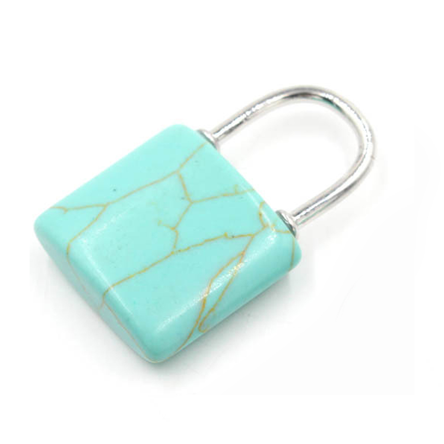 Natural Gemstone Lock Pendant KeyChain for Women Men