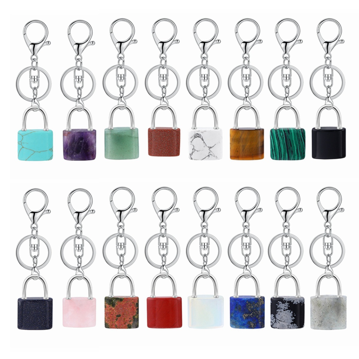 Natural Gemstone Lock Pendant KeyChain for Women Men