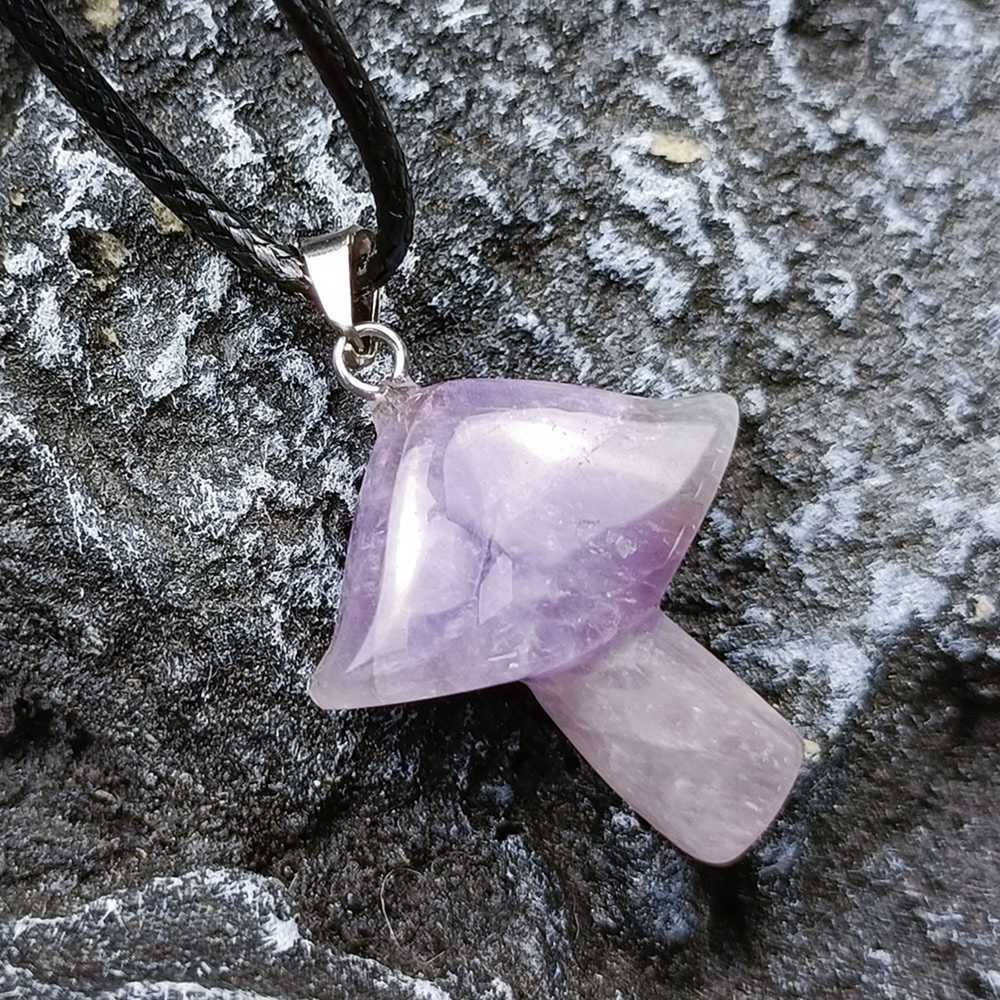 Healing Chakra Gemstone Mushroom Pendant Neklace with 45CM Black Cord