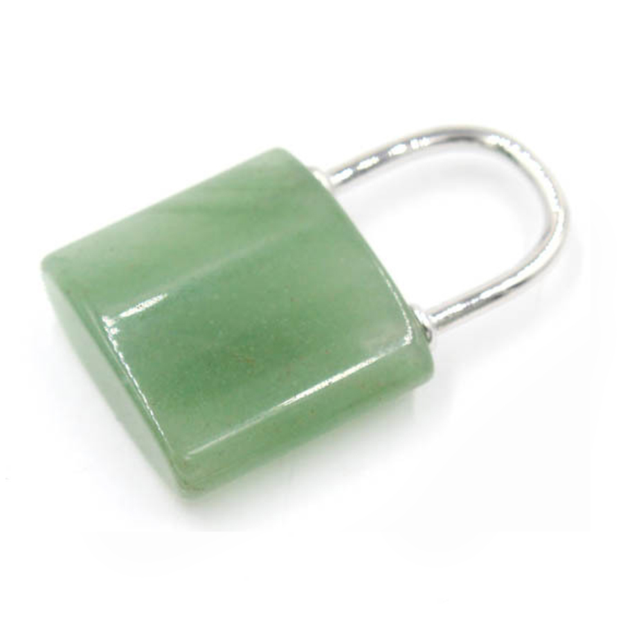 Natural Gemstone Lock Pendant Necklace for Women Men with 45CM Black Leather
