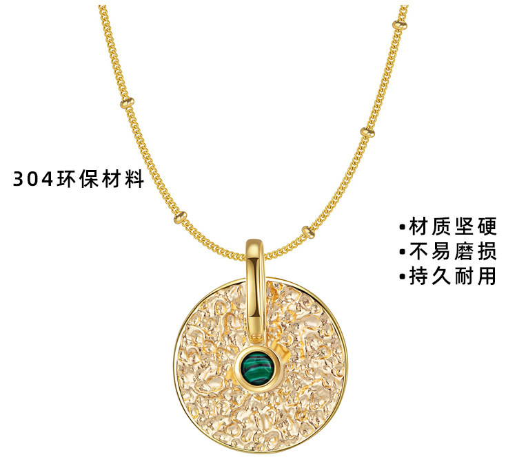 Gold Metal Round Disc Pendant Necklace for Women Girls Natural Malachite Coin Choker Jewelry