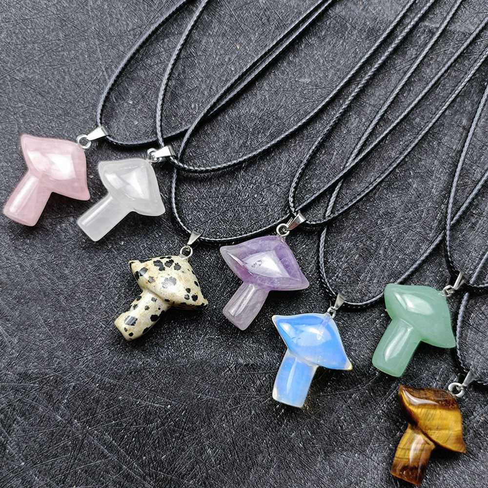 Healing Chakra Gemstone Mushroom Pendant Neklace with 45CM Black Cord