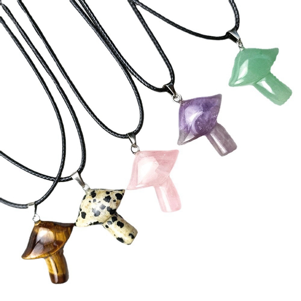 Healing Chakra Gemstone Mushroom Pendant Neklace with 45CM Black Cord