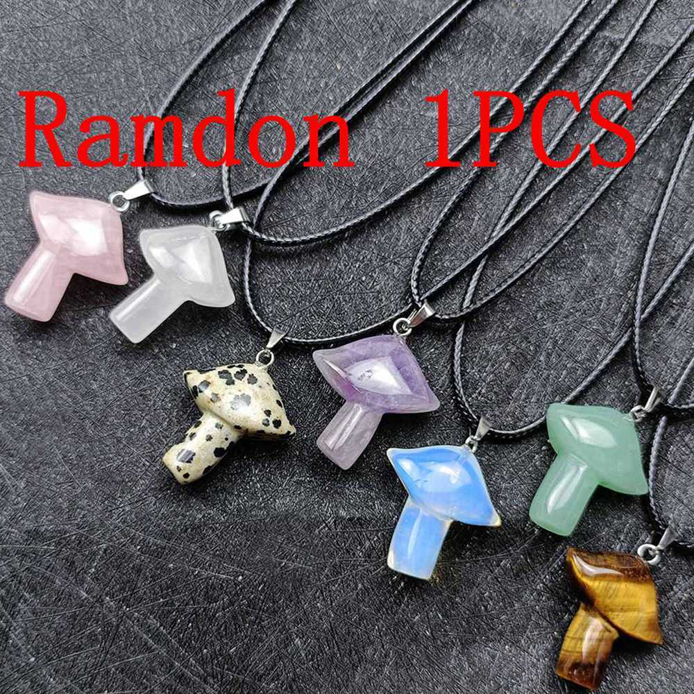 Healing Chakra Gemstone Mushroom Pendant Neklace with 45CM Black Cord