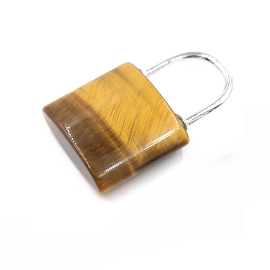 Natural Gemstone Lock Pendant KeyChain for Women Men