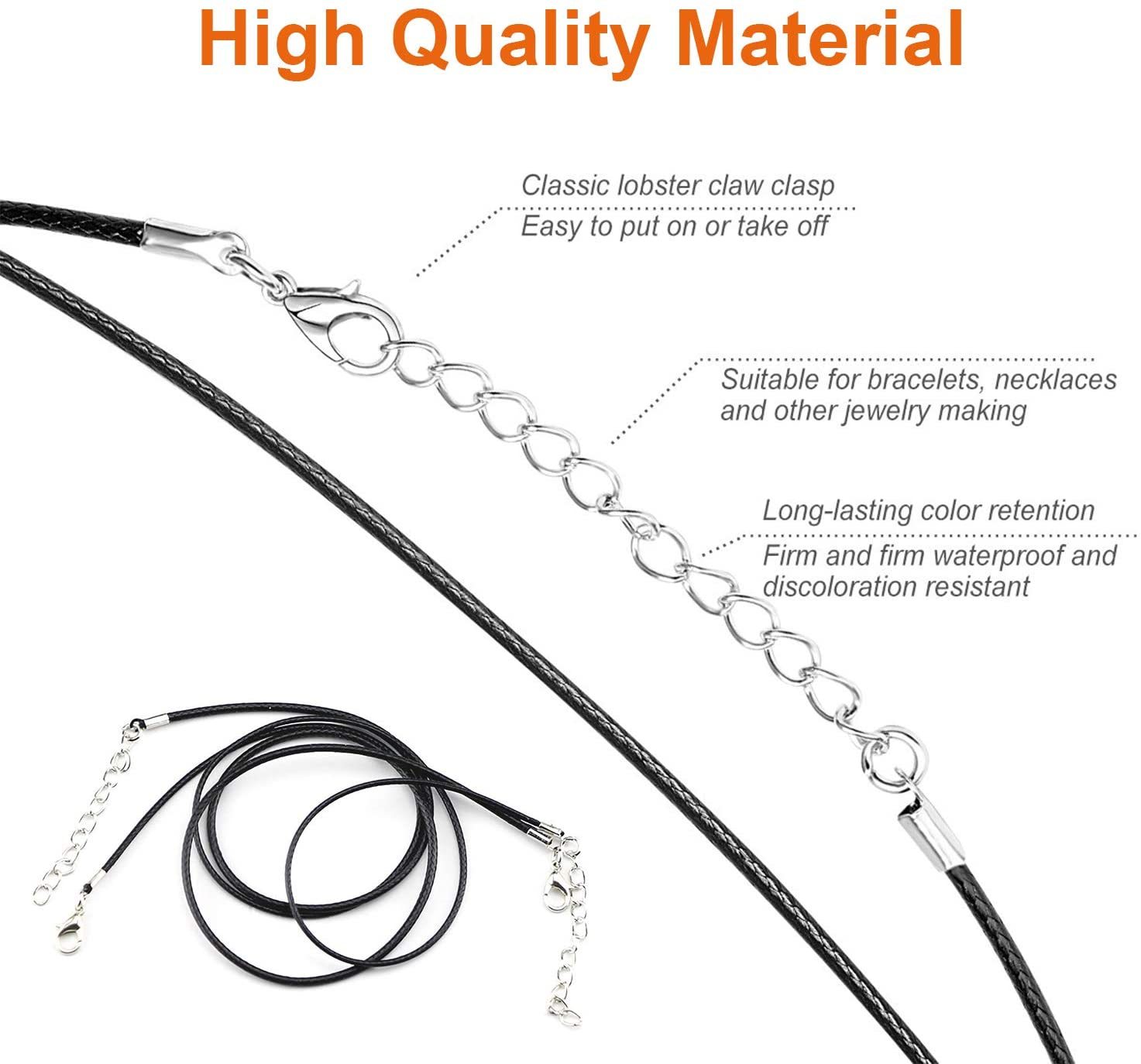 Natural Gemstone Lock Pendant Necklace for Women Men with 45CM Black Leather