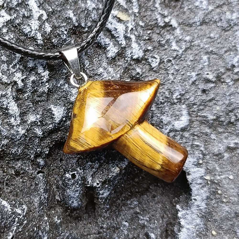 Healing Chakra Gemstone Mushroom Pendant Neklace with 45CM Black Cord