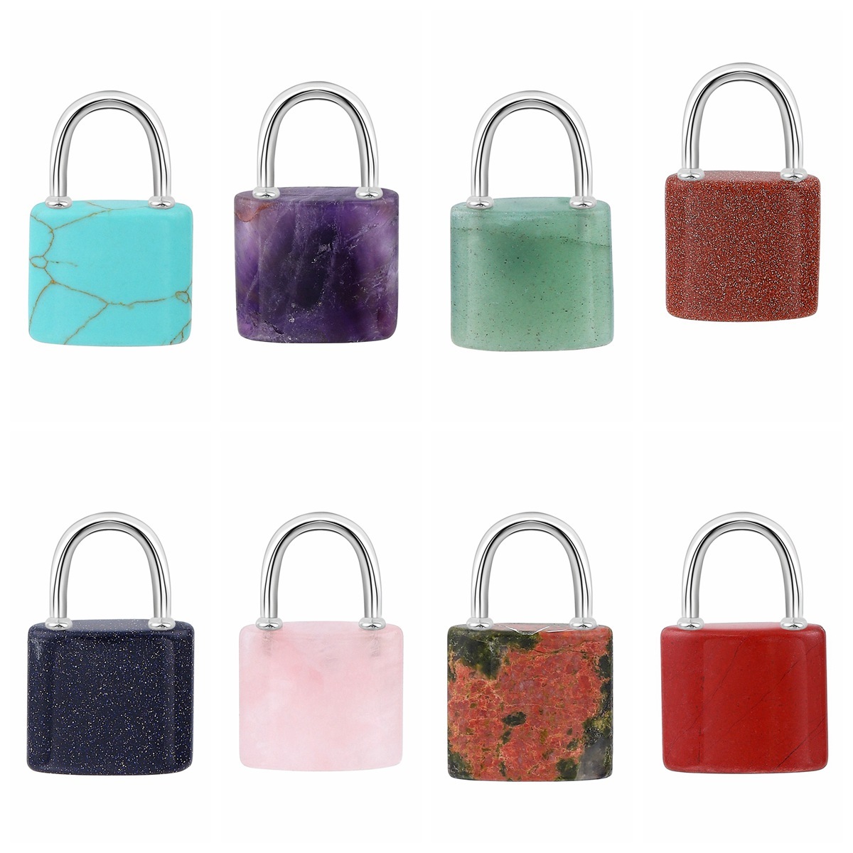 Natural Gemstone Lock Pendant KeyChain for Women Men