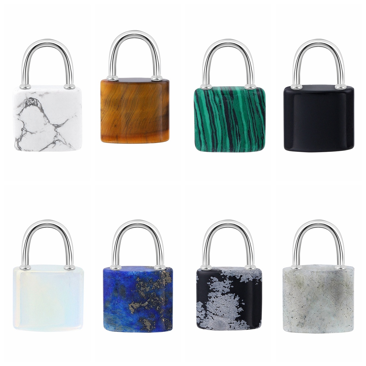 Natural Gemstone Lock Pendant KeyChain for Women Men