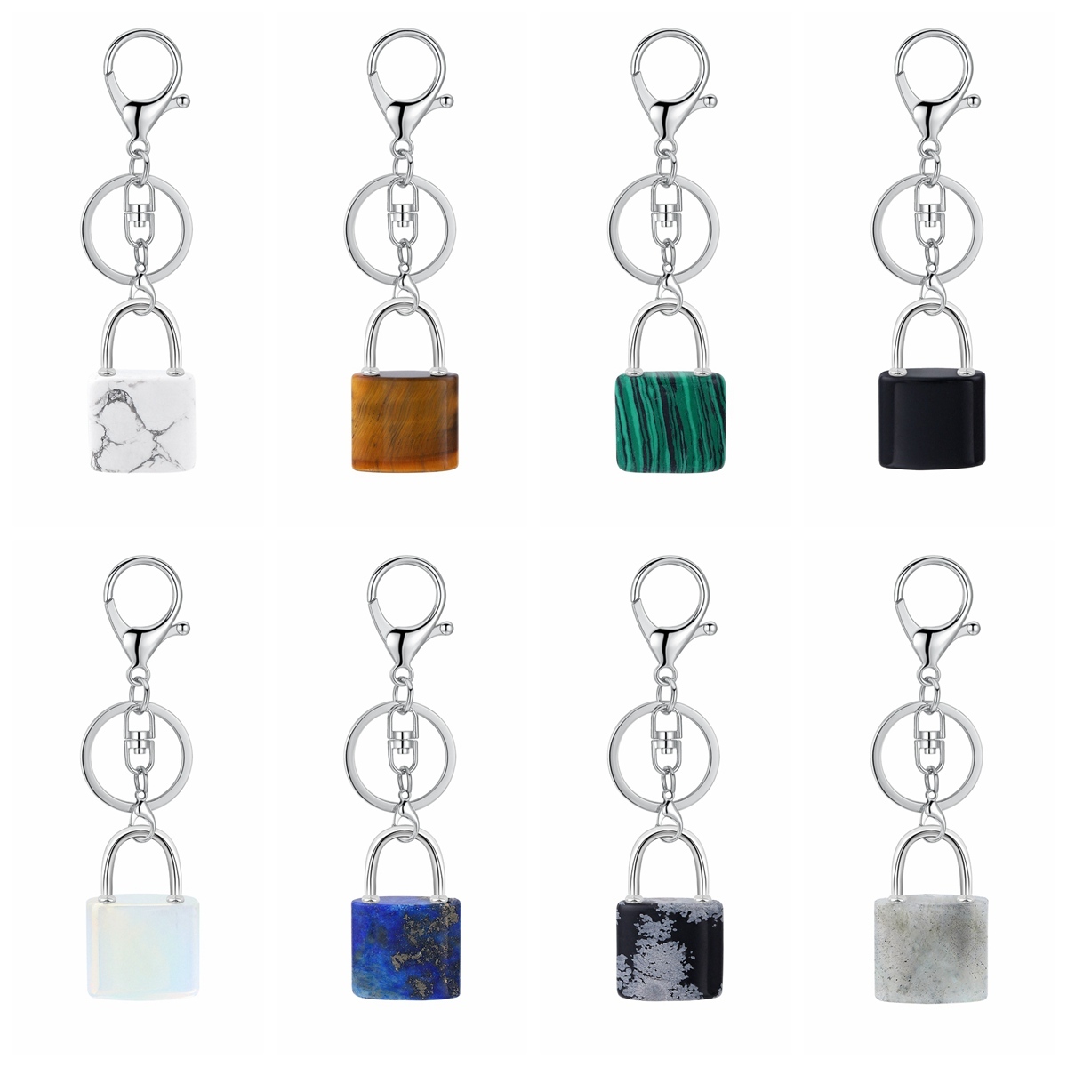 Natural Gemstone Lock Pendant KeyChain for Women Men