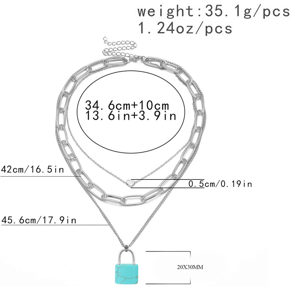 Couple Layered Chain Necklace  Natural Gemstone Key and Lock Pendant  Choker Jewelry for Women Men