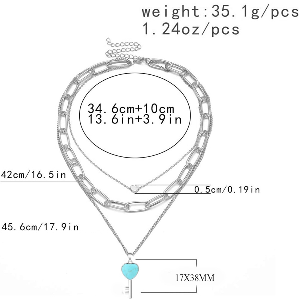 Couple Layered Chain Necklace  Natural Gemstone Key and Lock Pendant  Choker Jewelry for Women Men