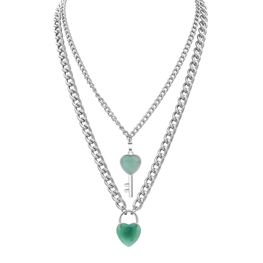 Layered Key Lock Pendant Necklace Chunky Punk Silver Chain Choker Cuban Link  Statement Jewelry for Women and Girls
