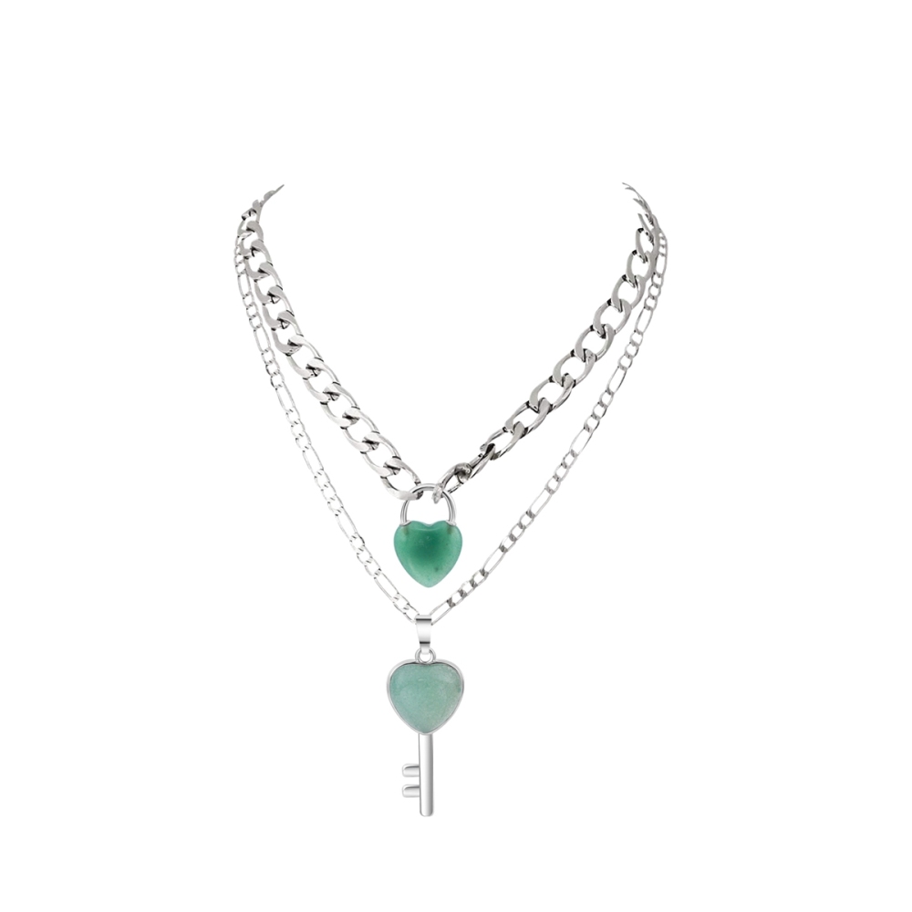 Layered Key Lock Pendant Necklace Chunky Punk Silver Chain Choker Cuban Link  Statement Jewelry for Women and Girls