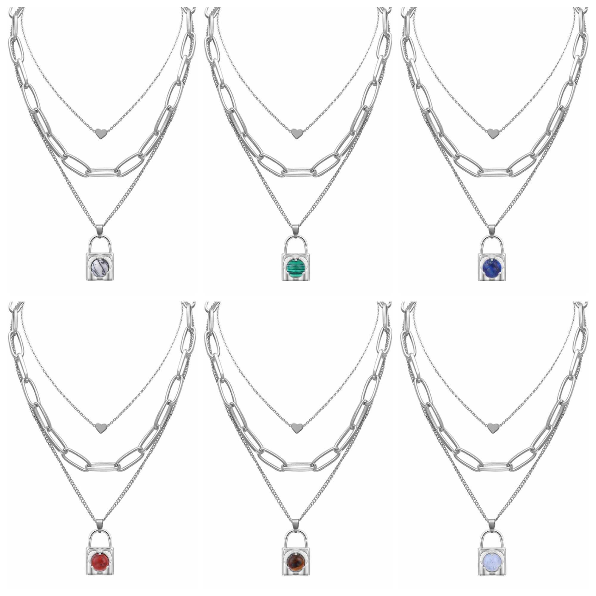 Layered Lock Pendant Necklace Chunky Punk Chain Choker Cuban Link  Statement Jewelry for Women and Girls