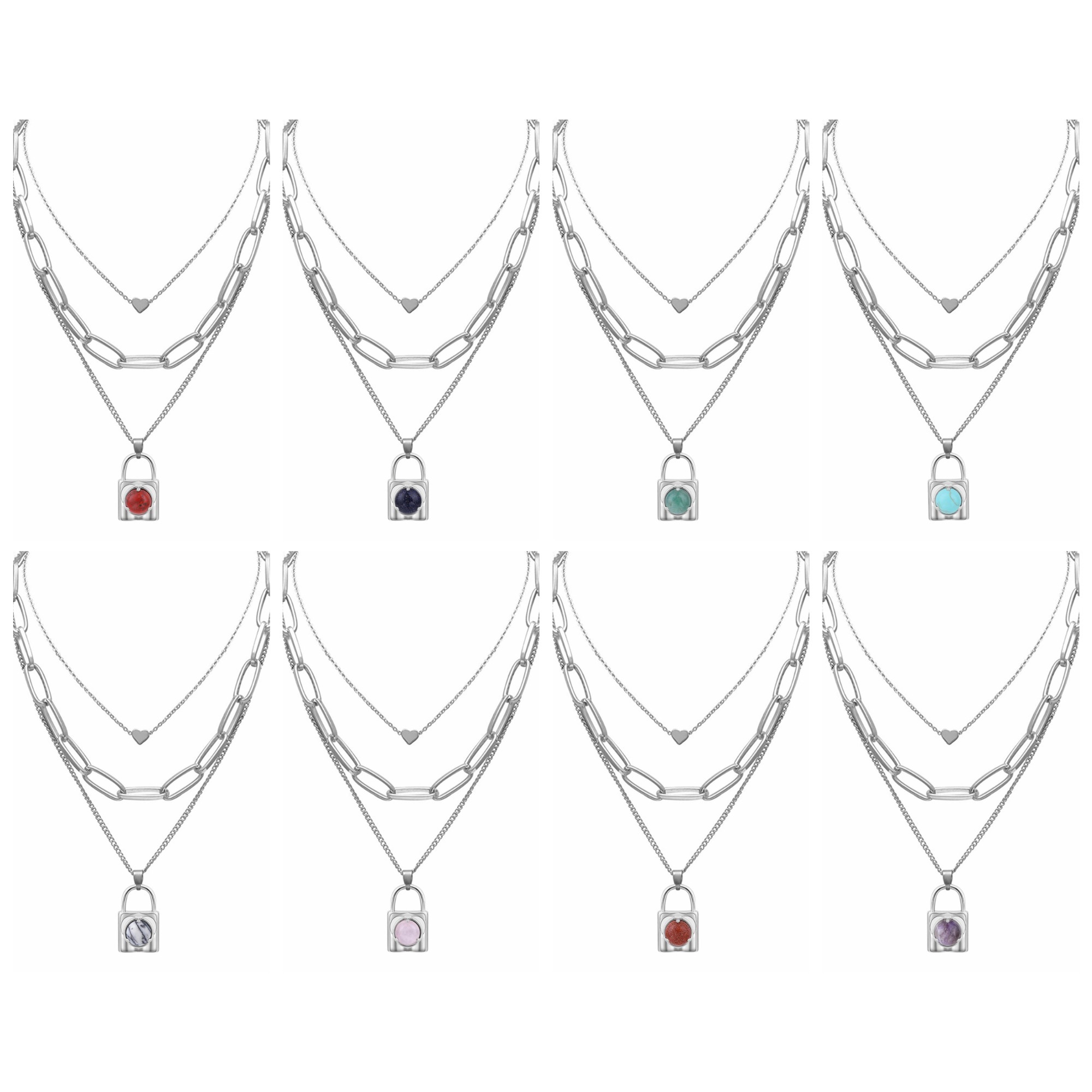 Layered Lock Pendant Necklace Chunky Punk Chain Choker Cuban Link  Statement Jewelry for Women and Girls