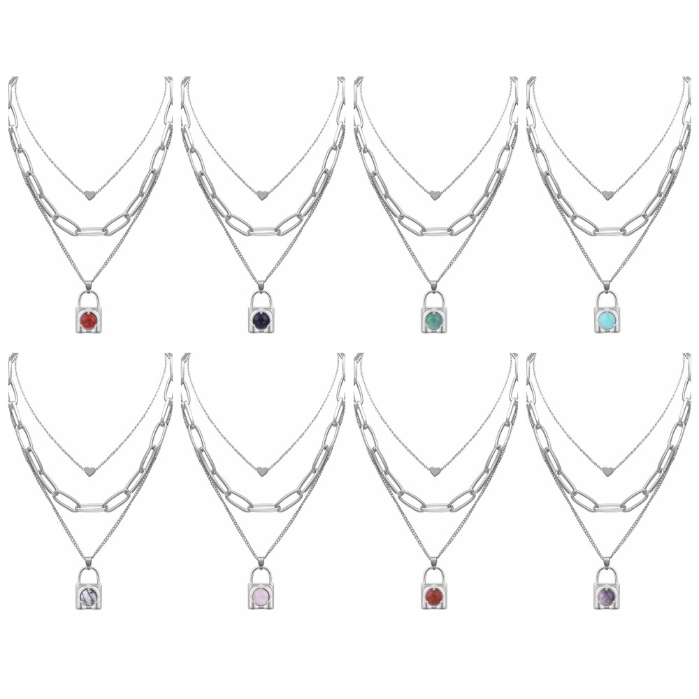 Layered Lock Pendant Necklace Chunky Punk Chain Choker Cuban Link  Statement Jewelry for Women and Girls