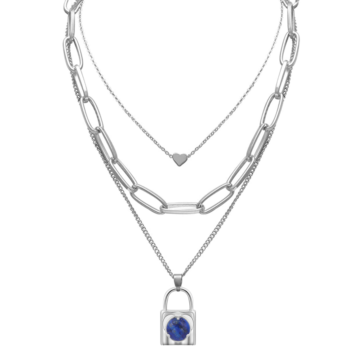 Layered Lock Pendant Necklace Chunky Punk Chain Choker Cuban Link  Statement Jewelry for Women and Girls