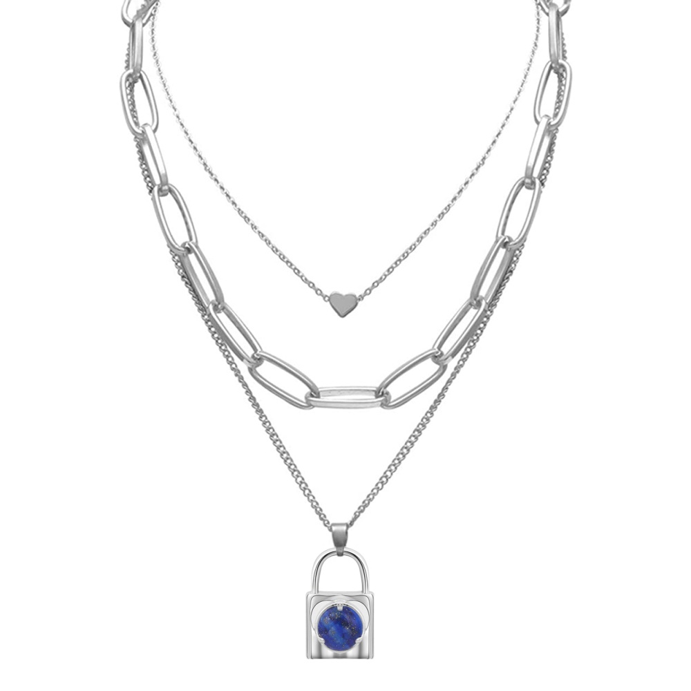 Layered Lock Pendant Necklace Chunky Punk Chain Choker Cuban Link  Statement Jewelry for Women and Girls