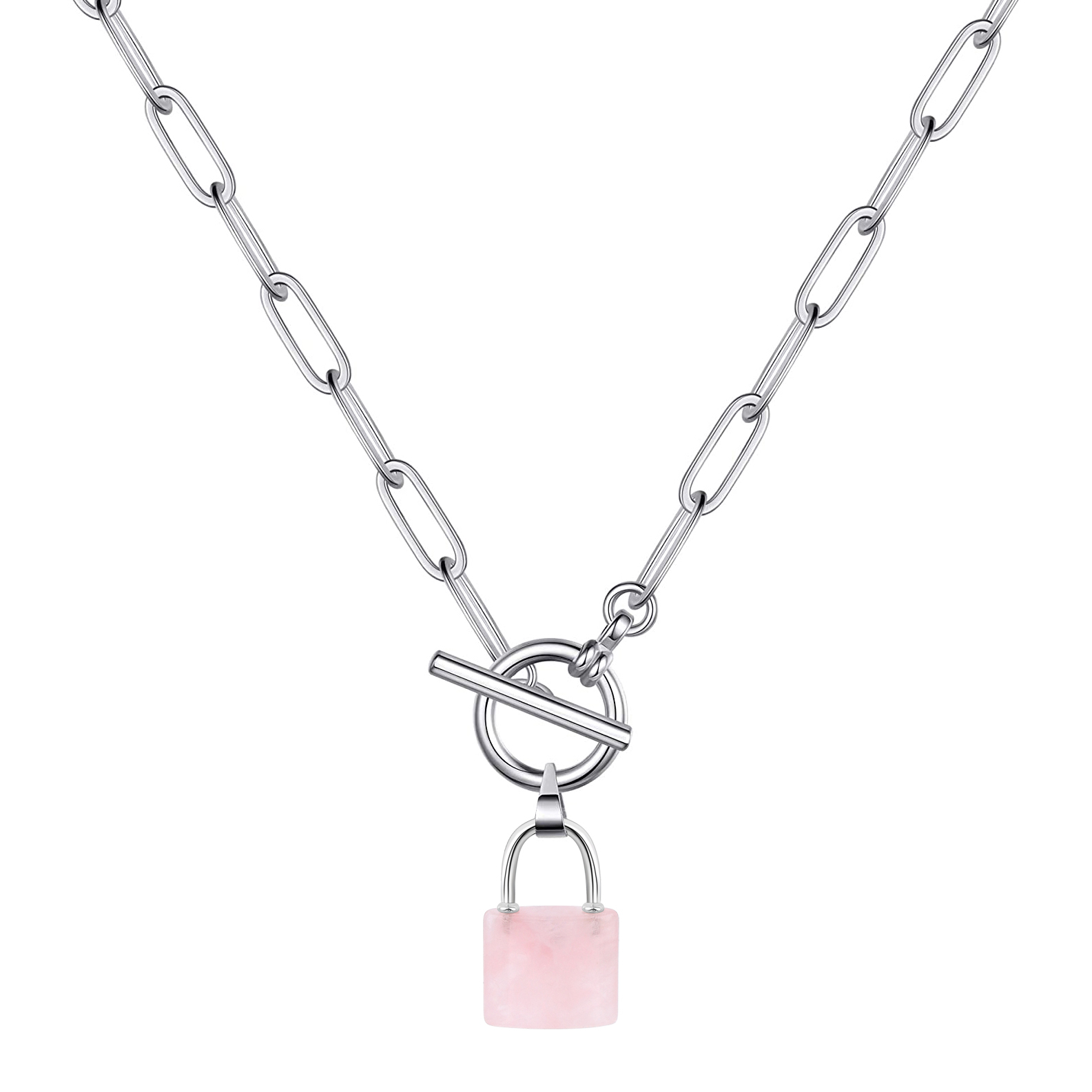 Natural Gemstone Lock Pendant Necklace with IQ Clalsp Chunky Punk Chain Choker Cuban Link  Statement Jewelry for Women and Girls