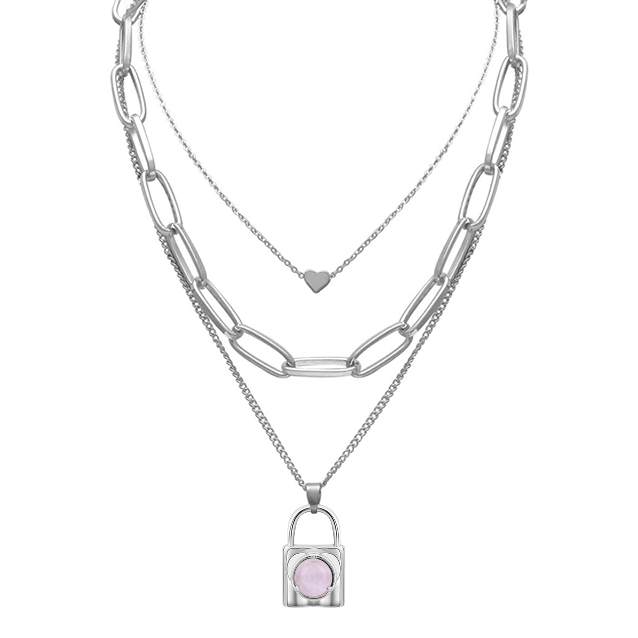 Layered Lock Pendant Necklace Chunky Punk Chain Choker Cuban Link  Statement Jewelry for Women and Girls
