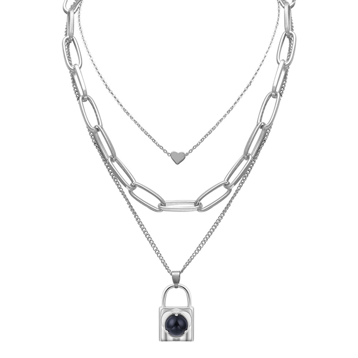Layered Lock Pendant Necklace Chunky Punk Chain Choker Cuban Link  Statement Jewelry for Women and Girls