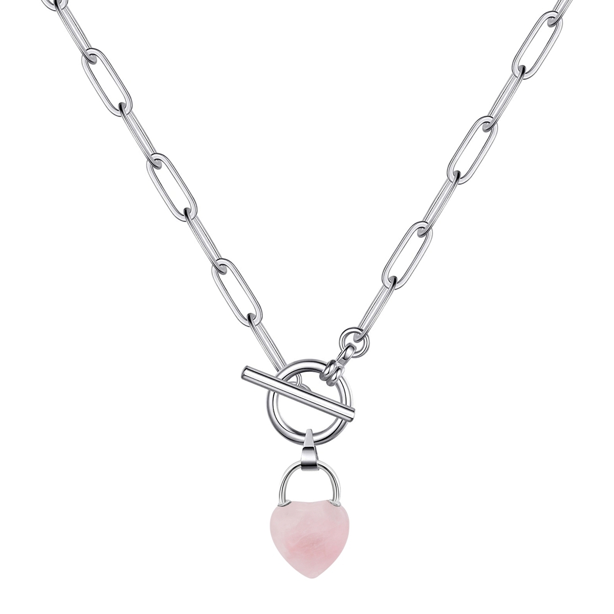 Natural Gemstone Love Heart Lock Pendant Necklace with IQ Clasp Chunky Punk Chain Choker Cuban Link  Statement Jewelry for Women and Girls