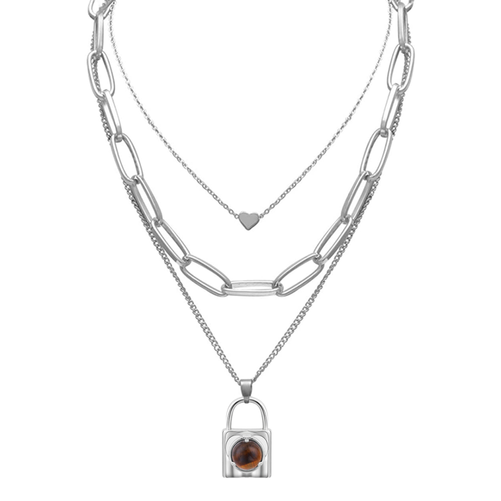 Layered Lock Pendant Necklace Chunky Punk Chain Choker Cuban Link  Statement Jewelry for Women and Girls