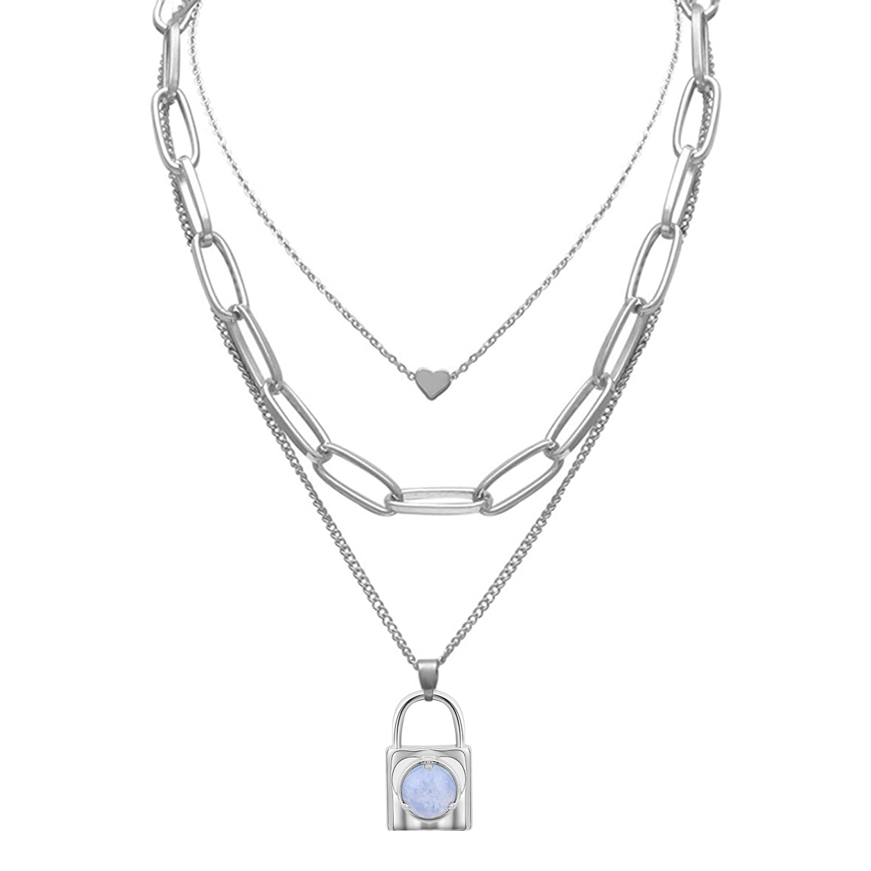 Layered Lock Pendant Necklace Chunky Punk Chain Choker Cuban Link  Statement Jewelry for Women and Girls