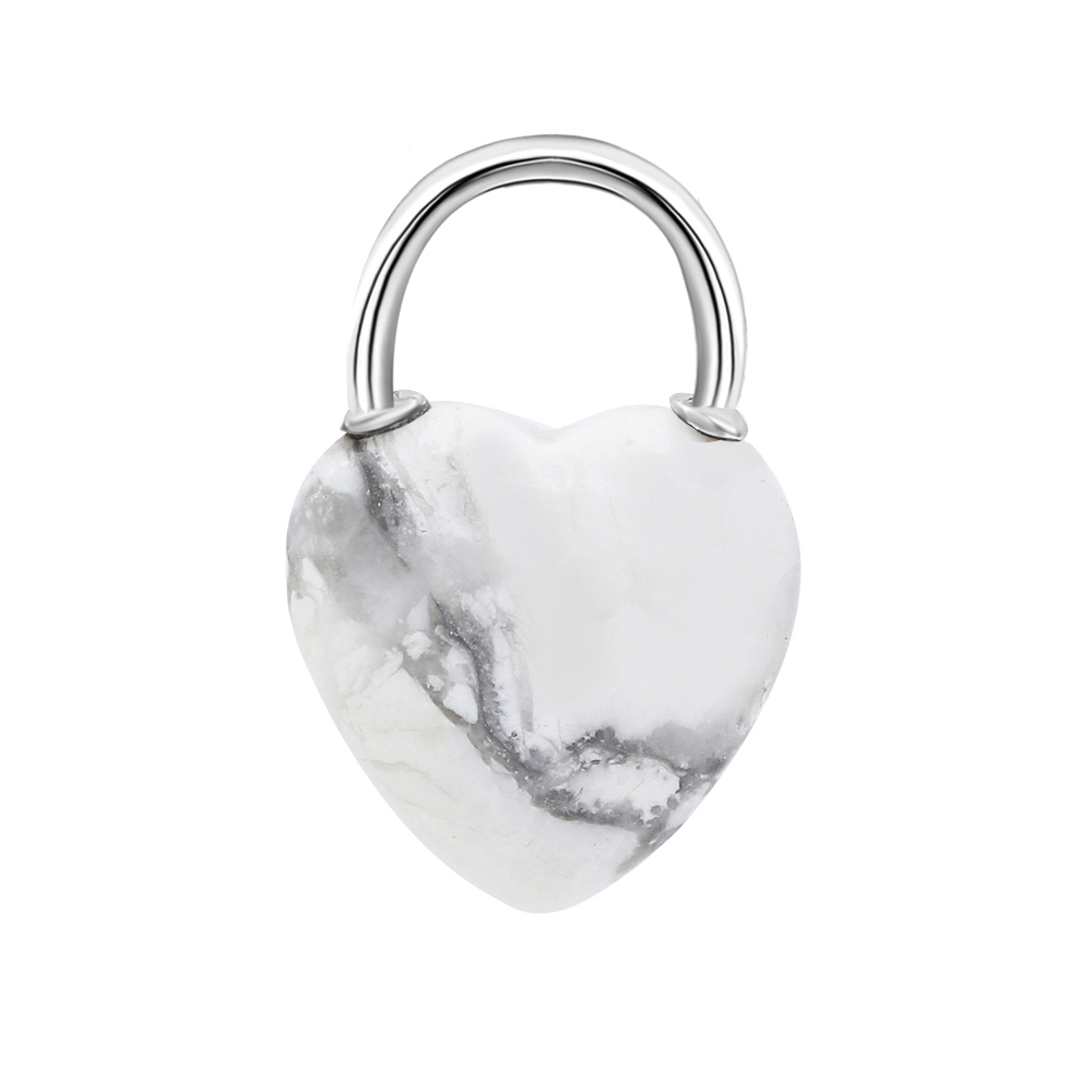 Natural Gemstone Love Heart Lock Pendant Necklace Chunky Punk Chain Choker Cuban Link  Statement Jewelry for Women and Girls