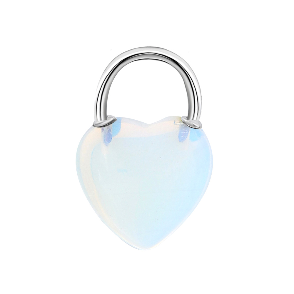 Natural Gemstone Love Heart Lock Pendant Necklace Chunky Punk Chain Choker Cuban Link  Statement Jewelry for Women and Girls