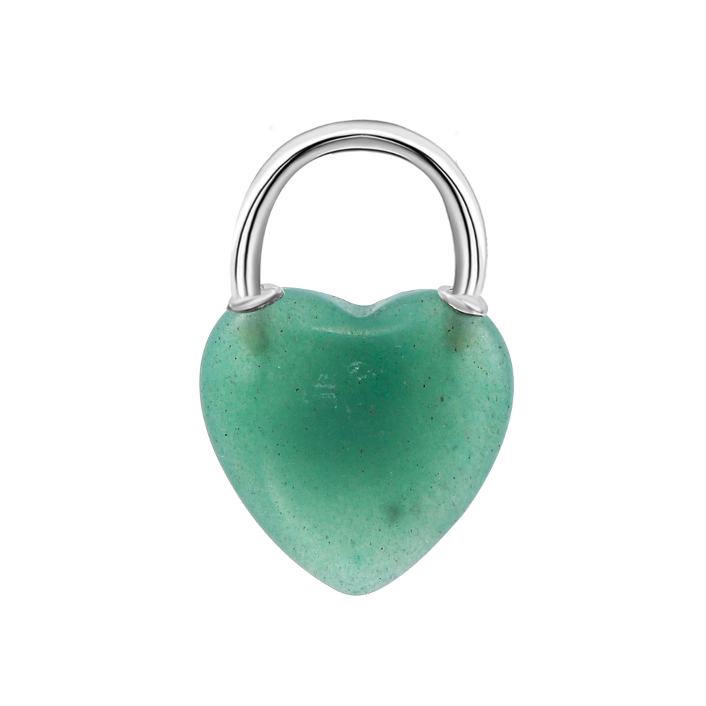 Natural Gemstone Love Heart Lock Pendant Necklace Chunky Punk Chain Choker Cuban Link  Statement Jewelry for Women and Girls