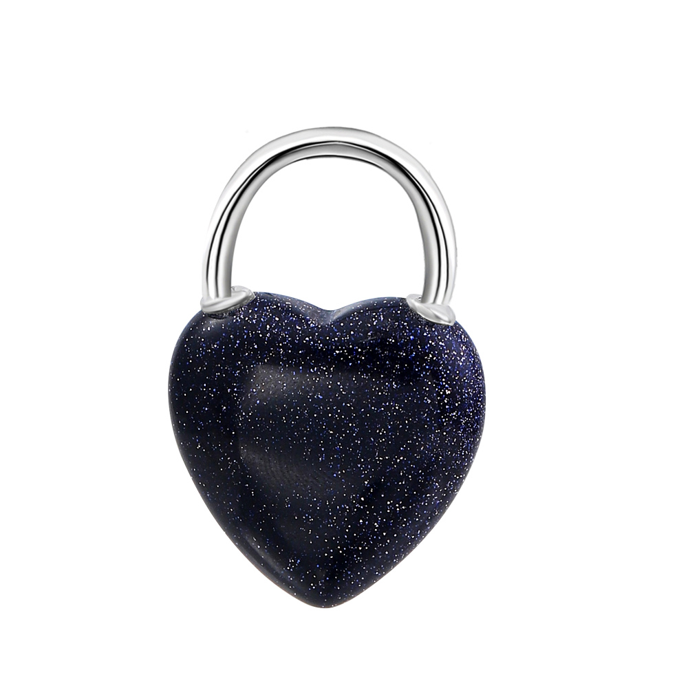 Natural Gemstone Love Heart Lock Pendant Necklace Chunky Punk Chain Choker Cuban Link  Statement Jewelry for Women and Girls