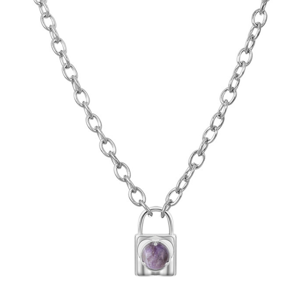 Simple Gemstone Alloy Lock Pendant Necklace Chunky Punk Chain Choker Cuban Link  Statement Jewelry for Women and Girls