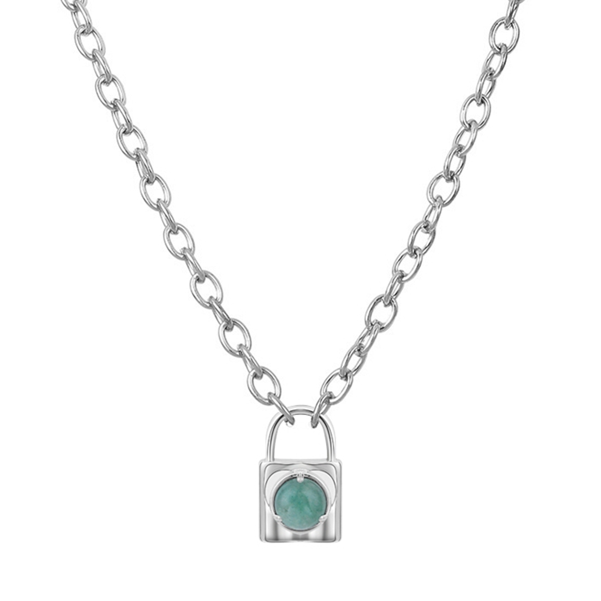 Simple Gemstone Alloy Lock Pendant Necklace Chunky Punk Chain Choker Cuban Link  Statement Jewelry for Women and Girls