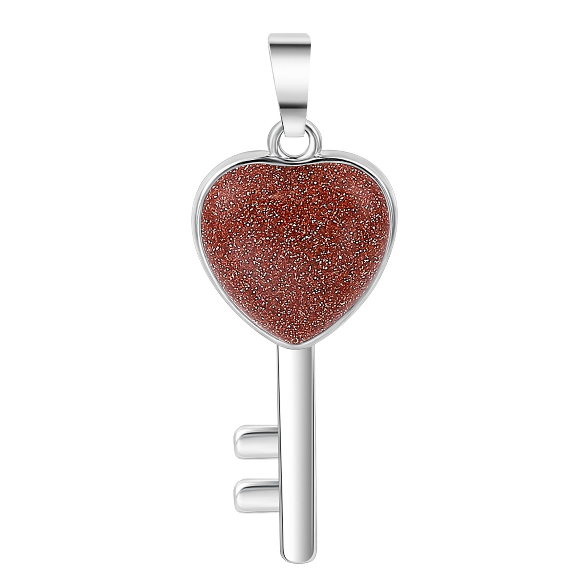 Natural Gemstone Key Pendant Necklace Simple Stone Chunky Punk Chain Choker Cuban Link Statement Jewelry for Women and Girls