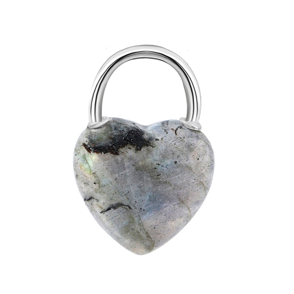 Natural Gemstone Love Heart Lock Pendant Necklace Chunky Punk Chain Choker Cuban Link  Statement Jewelry for Women and Girls
