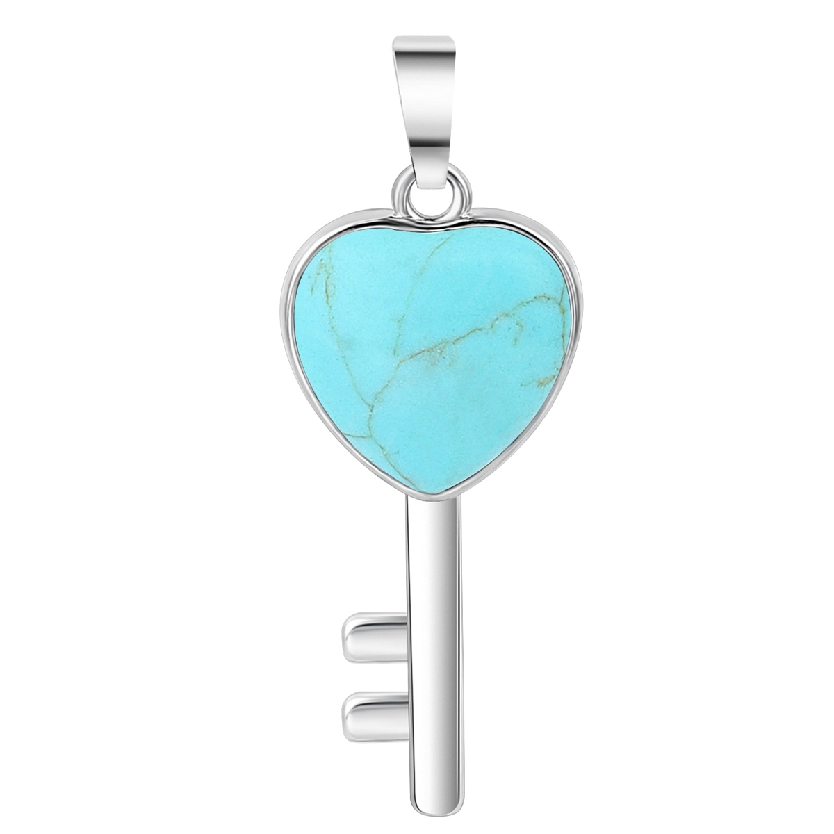 Natural Gemstone Key Pendant Necklace Simple Stone Chunky Punk Chain Choker Cuban Link Statement Jewelry for Women and Girls