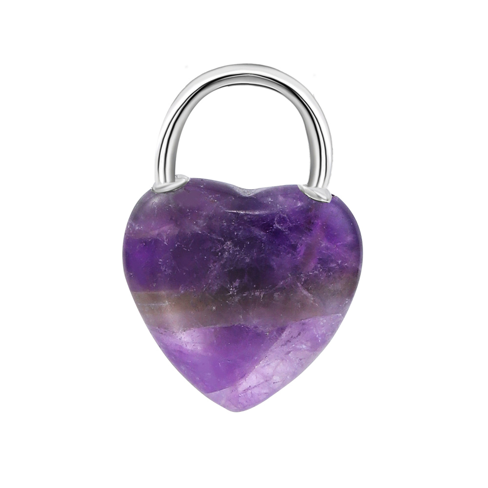 Natural Gemstone Love Heart Lock Pendant Necklace Chunky Punk Chain Choker Cuban Link  Statement Jewelry for Women and Girls