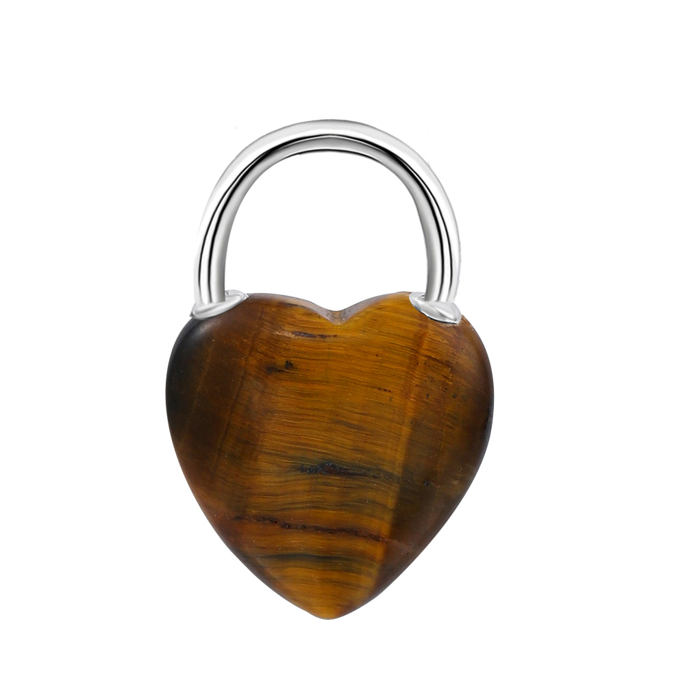 Natural Gemstone Love Heart Lock Pendant Necklace Chunky Punk Chain Choker Cuban Link  Statement Jewelry for Women and Girls